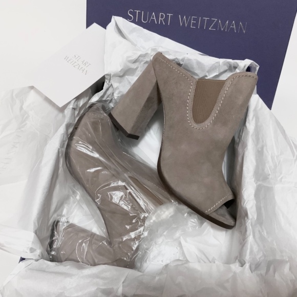 Stuart Weitzman Slideup Topo Gray Leather Suede Open-Toe Mule Heel Pump Sandal 9 - Picture 10 of 10